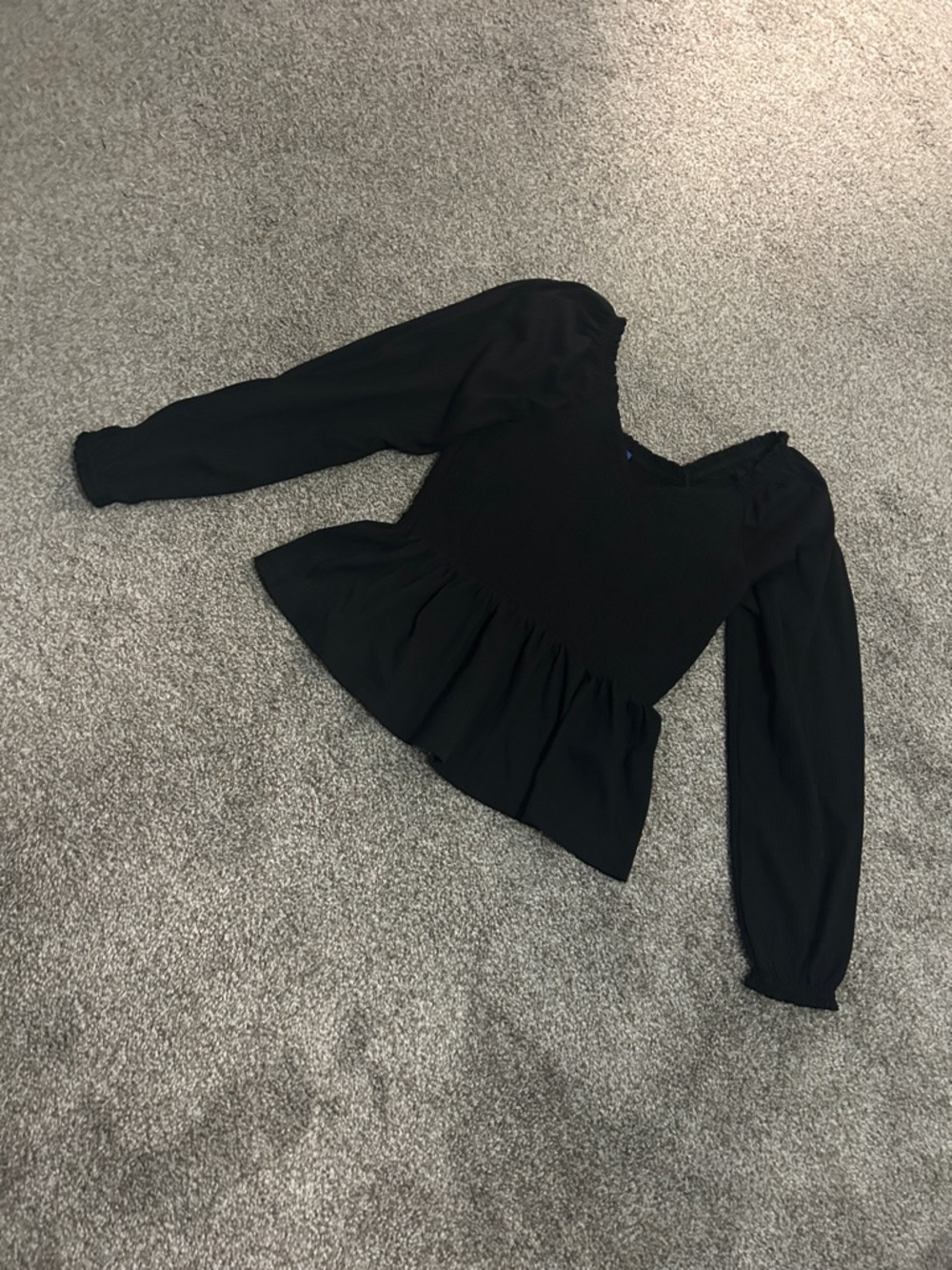 Black Peplum Long-Sleeve Women's Top